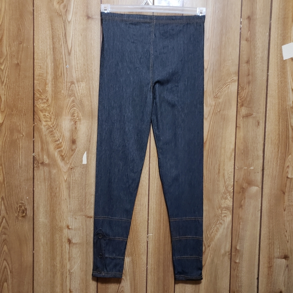 Unbranded Dark Wash Denim Colored Leggings Med Button Tab Stitching Detail
